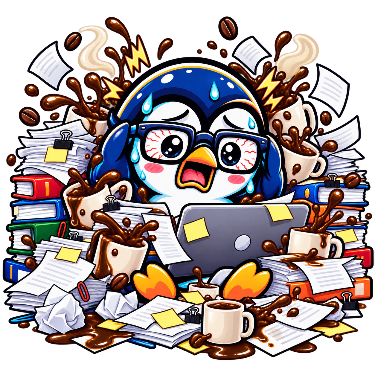 12h+ work, 11+ coffees