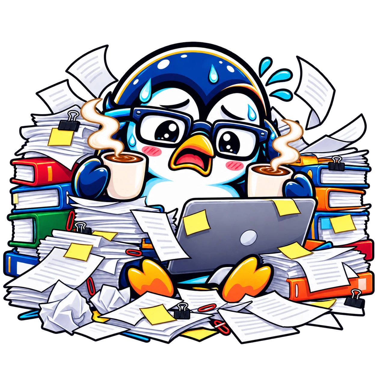 12h+ work, 3–4 coffees
